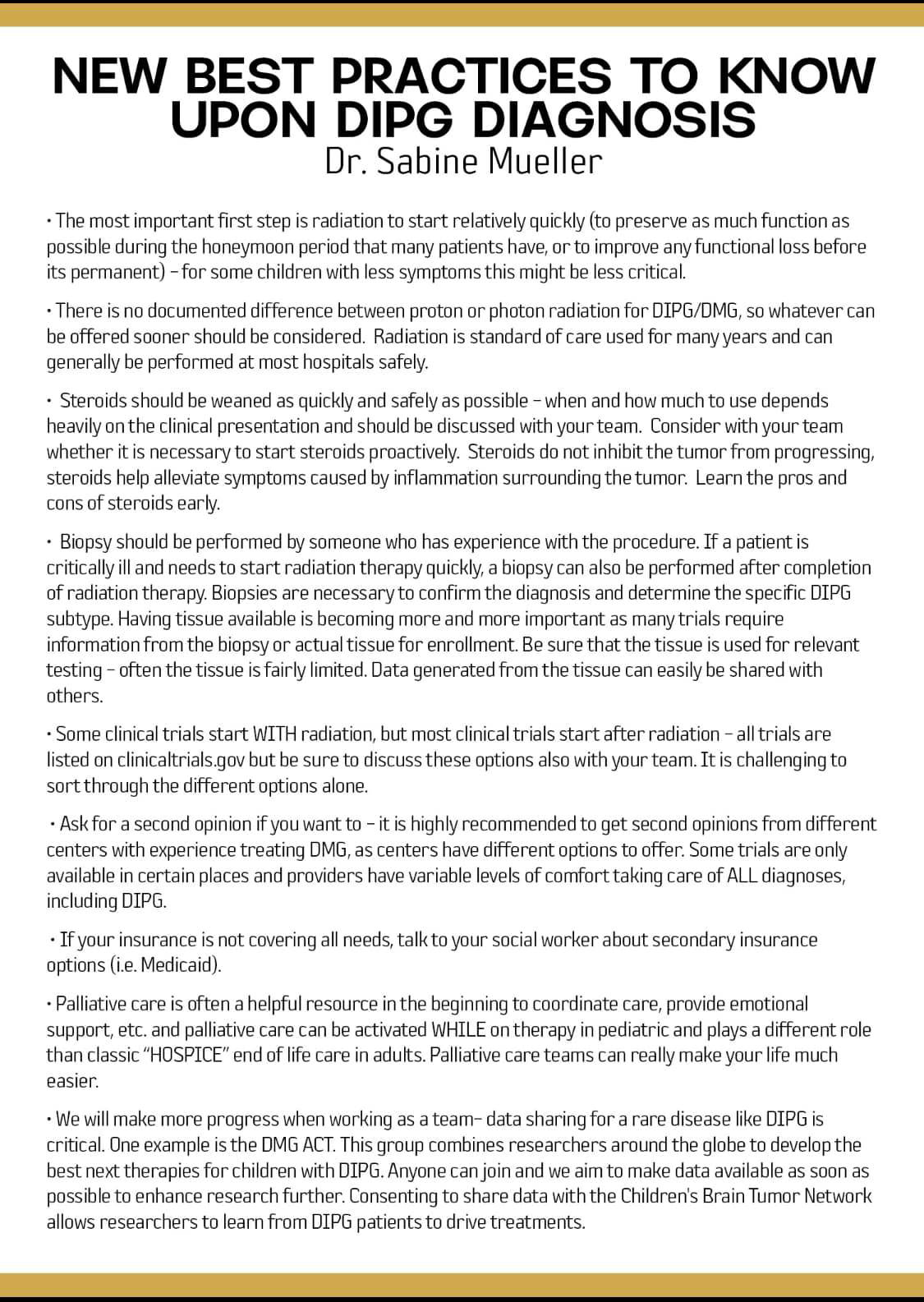 DIPG Best Practices Upon Diagnosis